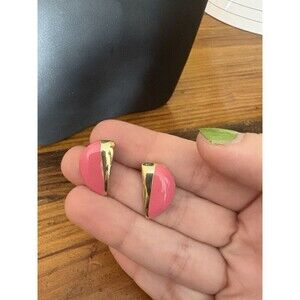 Vintage Hot Pink Enamel Gold Tone Pierced Earrings Shape Stud 80s 90s